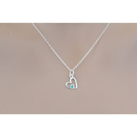 Sterling Silver Birthstone Heart May Emerald Green Crystal Necklace
